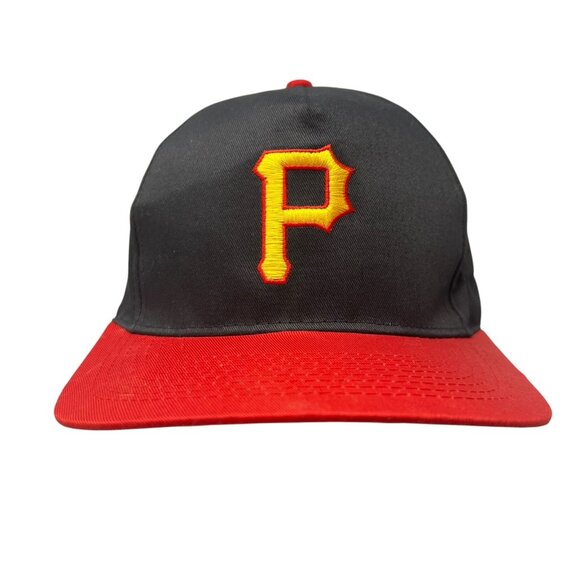 Pittsburgh Pirates Vintage SGA Snapback Baseball Hat Cap Y2K 90's Black Red MLB - Picture 1 of 9